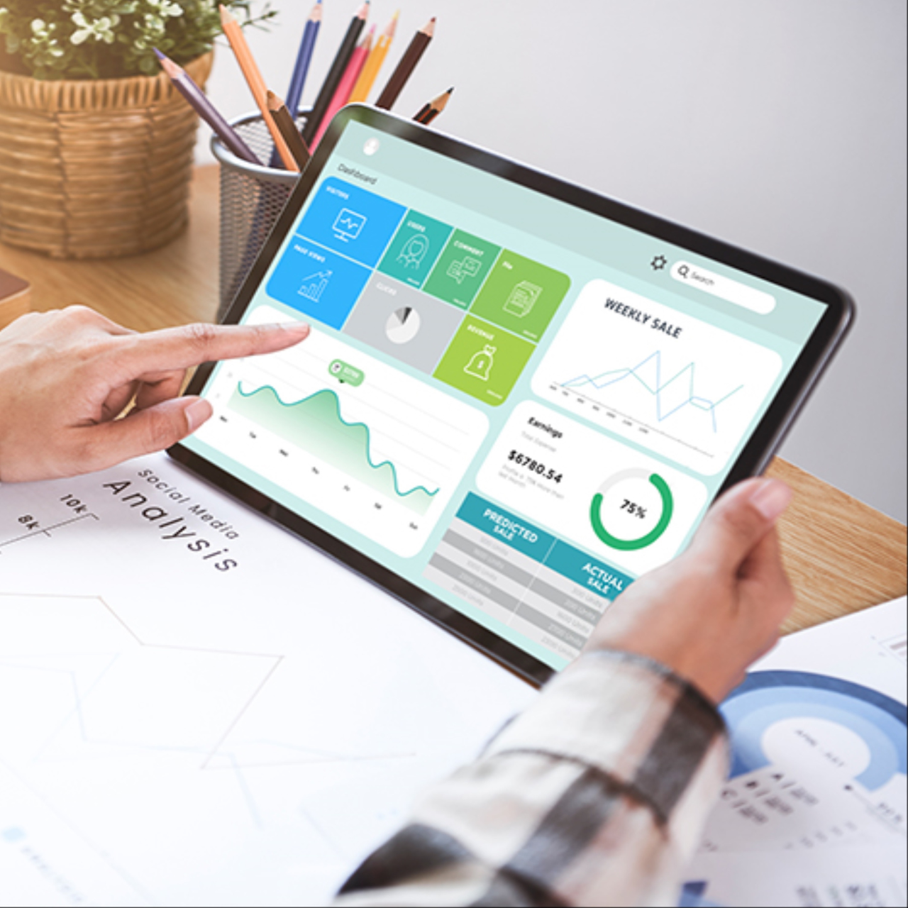 Digital marketing agency shown with a dashboard and analytics